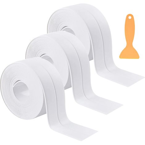 rouleaux de ruban adhésif imperméable pour cuisine, salle de bain, baignoire, toilettes, mur, sol, décoration (3,2 m x 38 mm, blanc) (1/3)