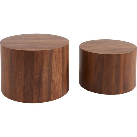 Set of 2 round nesting coffee tables wood effect, Sylva, Walnut, 58x58x40 cm