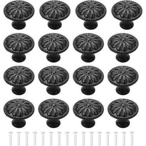 Ecleanfy - Lot de 16 poignées de porte noires vintage pour meubles de cuisine et tiroirs. (1/5)