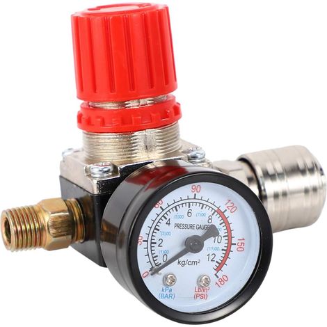 1 Réducteur de pression 1/4", régulateur standard UE, manomètre intégré, métal et plastique, pour compresseur d'air (1/5)