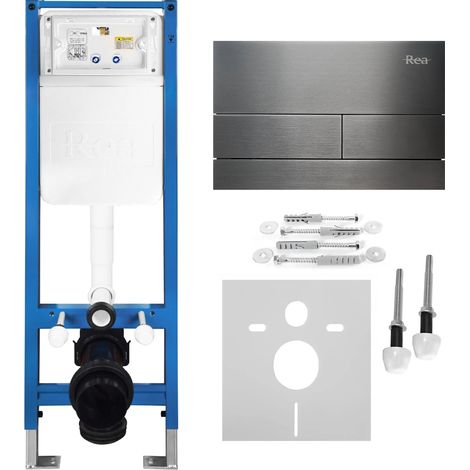 Bastidor para inodoro suspendido REA SLIM 024N con pulsador T steel tytan (1/5)