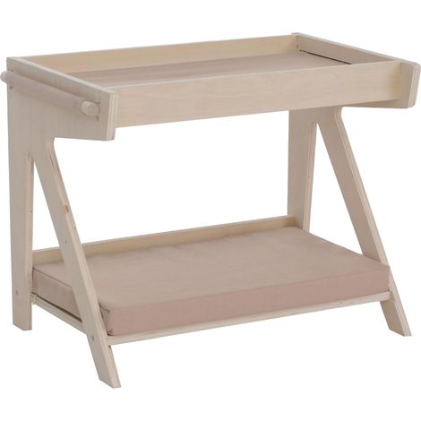 Tierbett HHG-797, für Haustiere Tierhaus Katzen-/Hundebett Haustierliege, Holz MVG 80x104x60cm natur, Kissen beige (1/5)