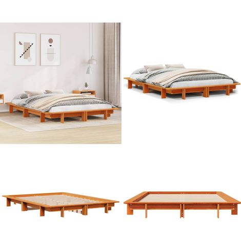 Estructura de cama sin colchón madera maciza marrón 135x190 cm - Estructura de cama - Madera maciza