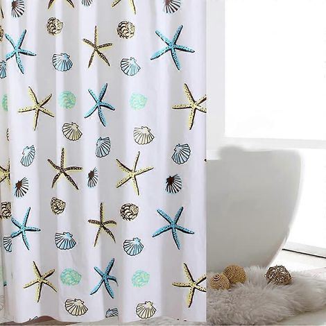 Rideau de douche extra long bleu, 200 x 200 cm, résistant à la moisissure, pour salle de bain (180/200/220/240 cm). Rideau de douche en PEVA, hauteur 240 cm. (1/5)
