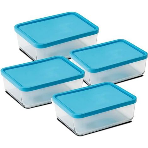 Boîtes de conservation - JUANIO - Lot de 4 - Verre alimentaire - Couvercle hermétique - Rectangulaire 26x21x9.4 cm (1/4)