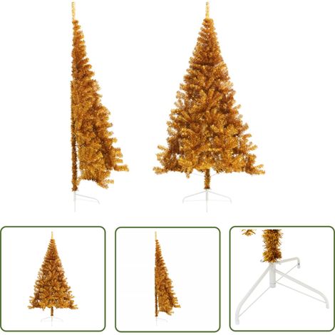 Demi sapin de Noël artificiel  Arbre de Noël  Décoration de Fête de Noël avec support Doré 240 cm PVC ETJTE889163 (1/5)