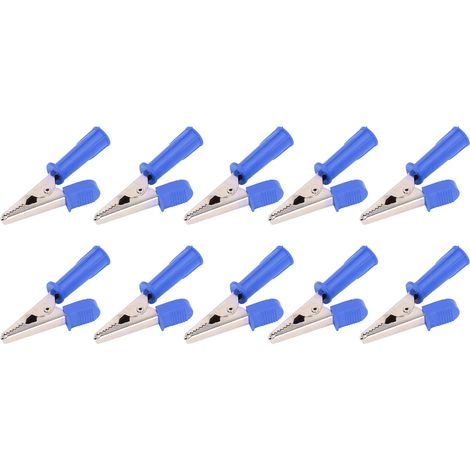 Lot de 10 pinces crocodiles isolées en laiton avec douille de 4 mm, ouverture de 10 mm, 20 A, référence J.60046, bleues (1/5)