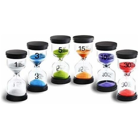 6 Couleurs Sablier Set 1min/ 3min/ 5min/ 10min/ 15min/ 30min Décoration Horloge Minuterie pour Enfants Classe Cuisine Jeux Brosses Bureau à Domicile (6pcs) (1/4)