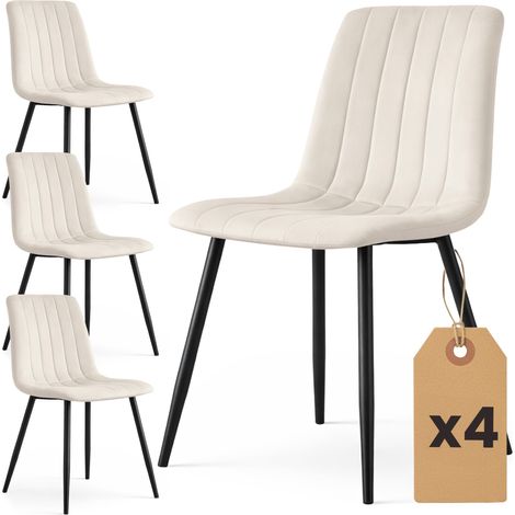 Lot de 4 Chaises en velours matelassées LIVO Beige pieds noirs (1/5)