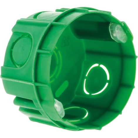 Boîte Maçonnerie Ø 67 mm P 40 mm - Vert - Compatible Appareillage à Vis et Griffes - Tenue au Feu 850° - Pour Murs en Parpaing ou Briques - Livrée avec Vis - À Sceller avec Plâtre (1/4)