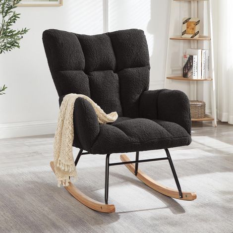 Fauteuil à bascule moderne 69×89×101 cm – Fauteuil inclinable polyvalent pour salon, chambre, bureau, chambre d'enfant et balcon. Fauteuil élégant avec piètement en bois et structure en métal, design 