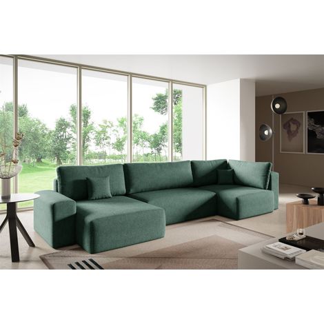 Wohnlandschaft mit Schlaffunktion ARONA XL Stoff Centaur Meeresgrün Ottomane Links