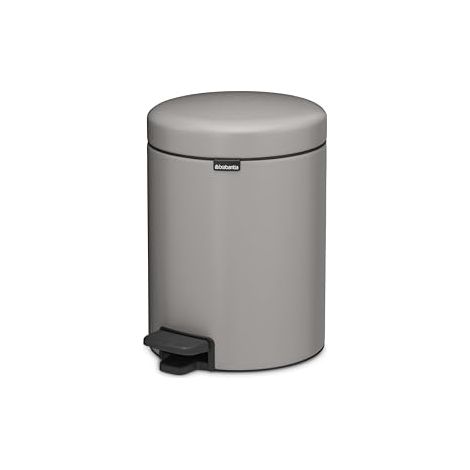 Brabantia NewIcon 5L cubo de basura cocina (Soft Grey), papelera cocina pequeña para baño, cubo basura pedal con cierre suave e interior extraíble, patas antideslizantes, 21 x 27 x 29 cm