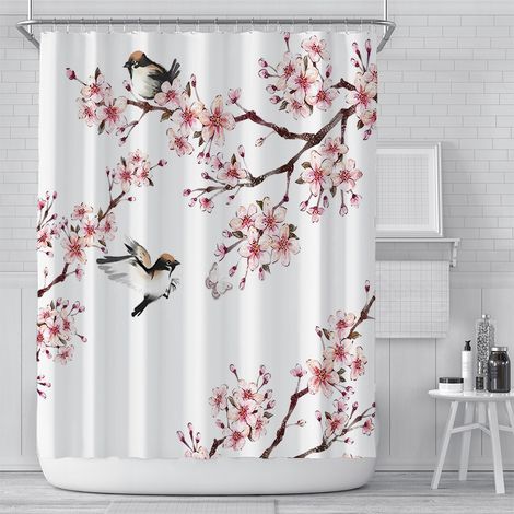 Filiyano-Un rideau de douche (motif oiseau et fleurs de prunier, 180 cm × 180 cm), taille M (1/5)