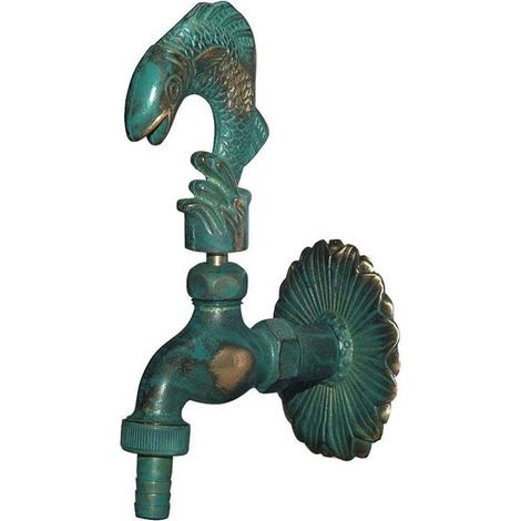 Schlösser Armaturen NOSTALGIE-AUSLAUFVENTIL, MIT SV MOTIV:FISCH, DN15, 1/2", MS-PATIN.