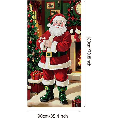 Nouvelle décoration de porte de Noël, motif cadeau du Père Noël, toile de fond pour une ambiance festive - 90 x 180 cm (perforée + ruban) - 7