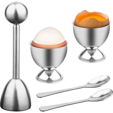 Coupe-œuf Outil D'Oeuf en Acier Inoxydable avec Cuillères et Coquetier oeuf,Coupe-Coquille pour Oeufs durs et Mous, Toqueur ouvre-Oeufs pour la Maison Cuisine (1/5)