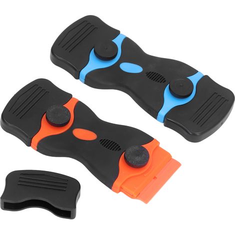 22 lames de rasoir grattoir, outil de nettoyage multi-usages avec manches à 2 cannelures bleus et orange