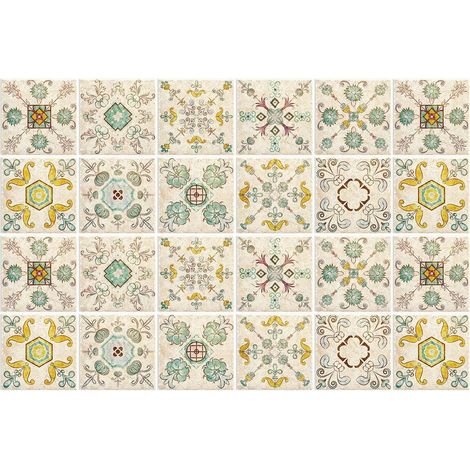 (C) Piastrelle adesive in stile industriale 20x20 per paraschizzi da cucina in mattoni, 24 pezzi di adesivi murali per bagno e cucina, piastrelle adesive per pareti con motivi di piastrelle, pannello  (1/5)