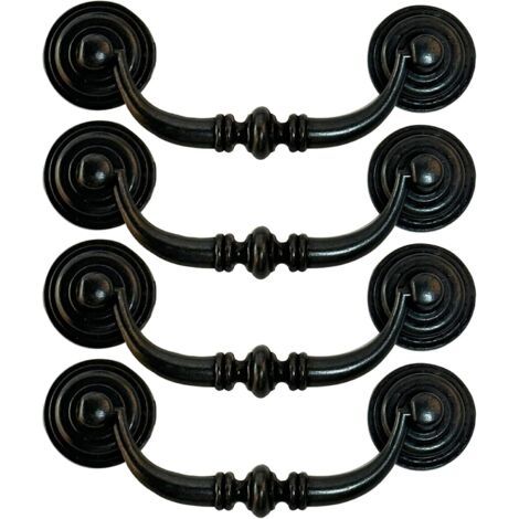 BUNTHAUS 4er-Pack Schubladengriffe im antiken Stil, Schubladenknöpfe mit Schrauben, Haken, Retro, dekorativ, 12,5 cm, Griffe für Küchenschränke, Schwarz (1/4)