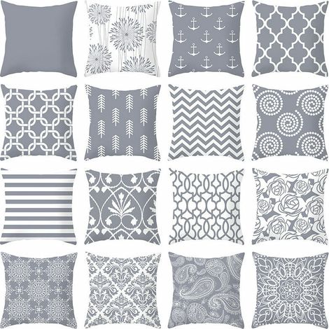 Housse Coussin 45x45cm en Toile Decoratif Canapes Coussins Géométrique pour Salon Chambre Bureau,Gris Séries,Fonepro, (1/4)