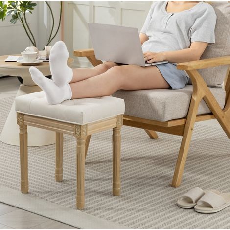 Hocker 42x32x46,5 cm aus Holz in Beige, gepolsterte stabile Sitzfläche – MEUBLIV (1/5)