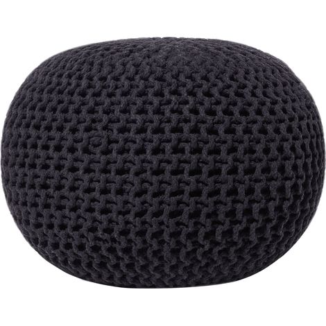 Puf otomana negro tejido de algodón relleno de EPS reposapiés pequeño redondo 50 x 35 cm Conrad