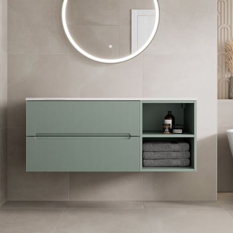 1200mm Bathroom Vanity Unit Countertop Wall Hung Drawer Units & Shelves Green (1/5)