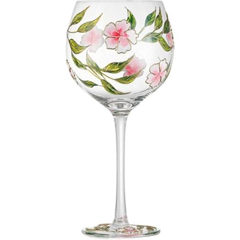 Verre à vin rouge soufflé à la main calice en cristal sans plomb haute transparence décoré de fleurs verticales peintes à la main (1/5)