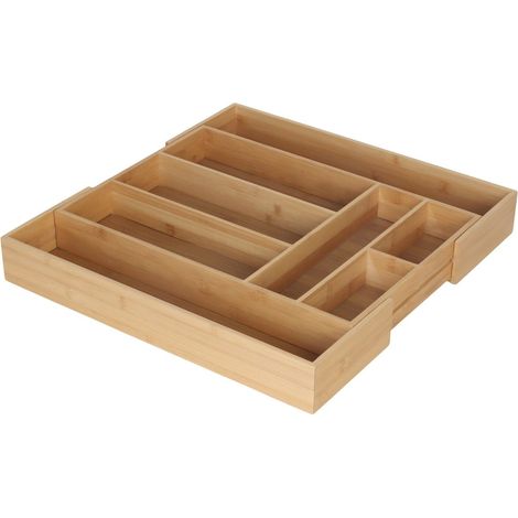 Bandeja extensible de bambú para cubiertos - Ajustable, de 6 a 8 compartimentos