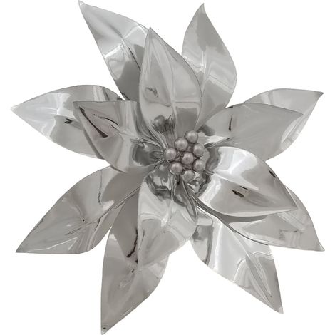 Fiore decorativo natalizio lucido color argento per decorazione ambienti h 50 cm (1/2)