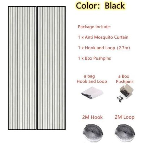 Größe 80 x 210 cm – Typ Schwarz 2 – Sommer-Moskitonetz mit Magneten, Türgitter, Insektenschutzgitter, Sandfliegennetz (1/4)