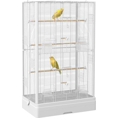 Cage à oiseaux volière avec portes perchoirs cage pour canaris perruches perroquets 61 x 36,5 x 98 cm blanc