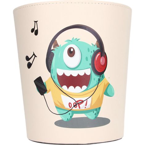 Mülleimer mit grünem Monster-Motiv, großes Fassungsvermögen, rutschfester Boden, niedlicher, wasserdichter Mülleimer aus PU-Leder fürs Kinderzimmer (1/5)