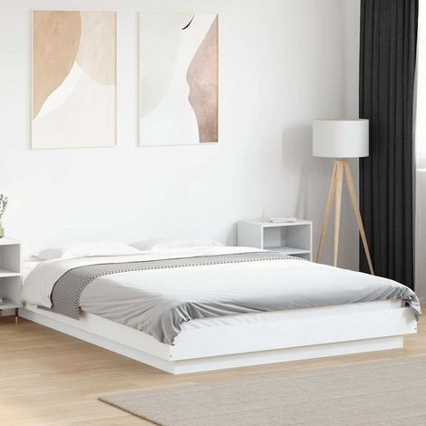 Cadre de lit LED RVB avec sommier à lattes blanc 120 x 190 cm, USB, sans matelas - PANGIVO (1/5)