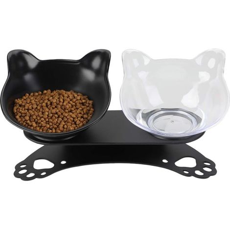 Gamelle pour Chat, Double Bols pour Chats avec Support Surélevé, Gamelle Chat Plateforme inclinée à 15°, Gamelle Double pour Petit Chien et Chat-Fei Yu (1/5)