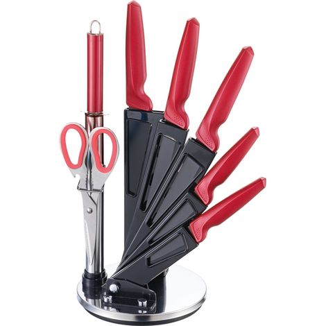Michelino 8-teiliges Profi Messer-Set Messerblock sehr hochwertiges SelbstschärfenMesser Küchenmesser Set Kochmesser Rot
