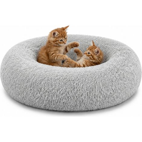 lionto Katzenbett aus Plüsch in Donut-Form, 70 cm Durchmesser, hellgrau (1/5)