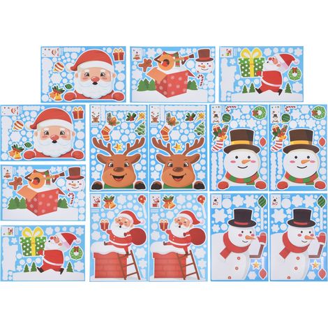 14 autocollants de Noël avec motifs de flocons de neige, rennes et lutins pour fenêtres et vitres, décoration de fête