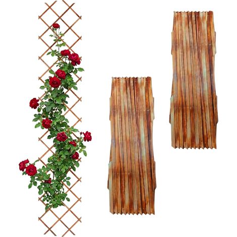 Relaxdays Rankgitter ausziehbar, 3er Set, 270x45 cm, Holz, Wandmontage, Rankhilfe Kletterpflanzen, Holzgitter, geflammt
