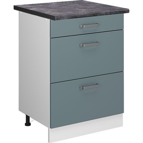 Meuble cuisine R-Line, Bleu-gris, 60 cm avec tiroirs, PT Anthracite, Vicco