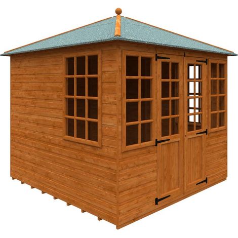 8 x 8 Feet Georgian Pyramid 12mm Shed - Solid Wood/Softwood/Pine - L235 x W235 x H254.5 cm - Burnt Orange