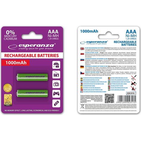 Batterie ricaricabili AAA Esperanza 1000mAh, 2 pezzi, verdi