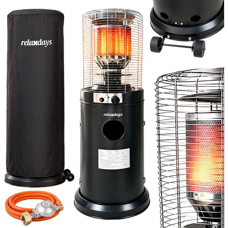 Relaxdays gas patio heater, outdoor, 11 kW, incl. cover, H x ø: 136 x 46 cm, freestanding heater, steel, black (1/5)