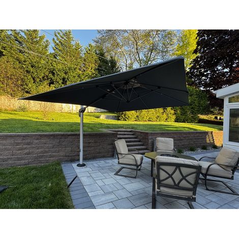 Purple Leaf – Parasol déporté 4 x 3 m gris – Tissu polyester 240 g/m² – Rotation 360° – 6 réglages de hauteur et d'angle – Aluminium avec 8 baleines