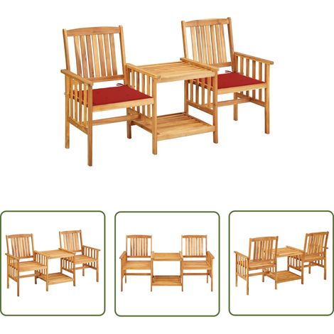 The Living Store Chaises de jardin avec table à thé et coussins Acacia solide - Ensemble De Bistro - Salon De Jardin - Mobilier De Jardin - Table Et Chaises - Acacia Massif (1/5)