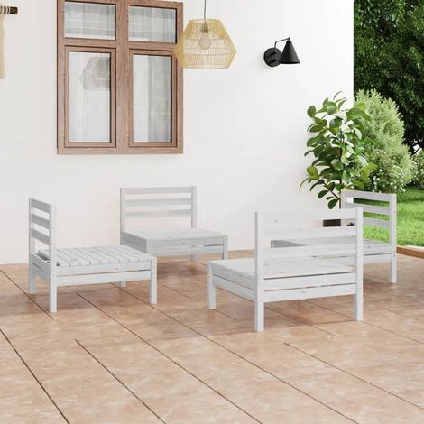 Salon de jardin 4 pcs Ensemble Table et Chaise de Jardin - Blanc Bois de pin massif BV837031 - BonneVie (1/5)