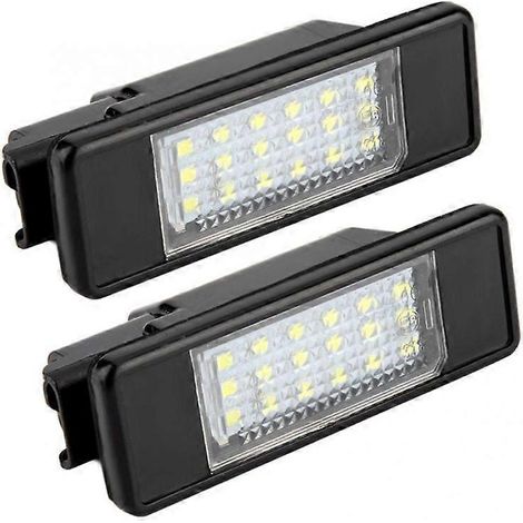 Lot de 2 lampes LED à 18 perles de 18 LED pour plaque d'immatriculation, compatibles avec Citroën C2, C3, C4, C5, C6 et DS3, ainsi qu'avec Peugeot 106, 207, 307, 308, 406, 407, 508, 1007 et 3008. (1/5)