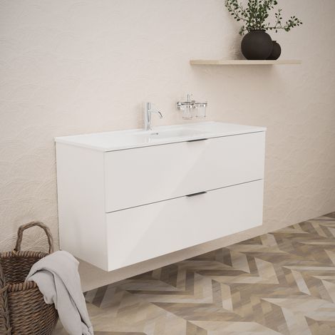 Inda - Badezimmerschrank B.120 mit glänzendem Waschbecken / Weiß glänzend 2 Schubladen - Topazio (1/5)