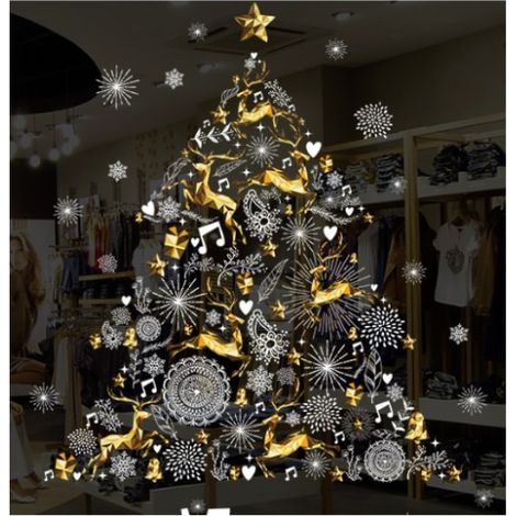 Décorations de Noël 60x90cm pour vitrine, stickers muraux en verre adhésifs pour portes coulissantes et fenêtres, décalcomanies autocollantes sapin de Noël (1/4)
